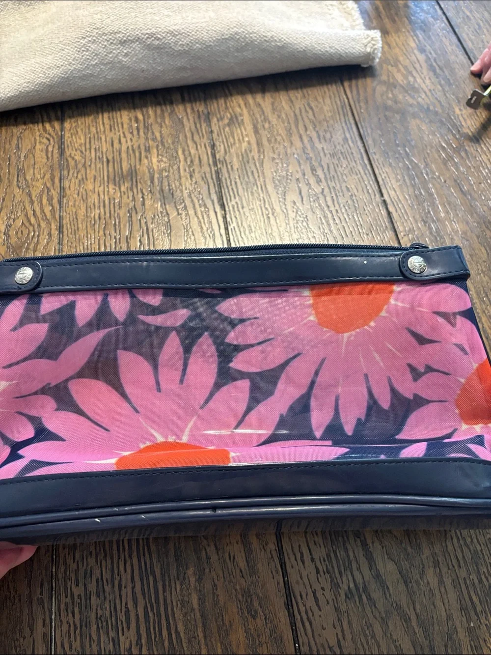 Vera Bradley Pink Floral Cosmetic Bag with Orange Accent